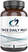 Designs for Health Twice Daily Multi - Iron-Free Adult Multivitamin Supplement with Active Folate Quatrefolic+ Chelated Minerals - Vitamins A, B6, C, D, E, and K, Riboflavin, Thiamin (60 Capsules)