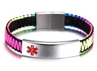 JF.JEWELRY Free Engraving Medical Alert ID Bracelet for Women with Nylon Rope Braid Wrapped Link 6.0",Technicolor