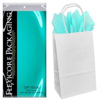 Flexicore Packaging White Kraft Paper Gift Bags & Aqua Gift Wrap Tissue Paper Size: 5.25 Inch X 3.5 Inch X 8.5 Inch | Count: 50 Bags | Color: Aqua