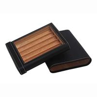 Cigar Humidor Desktop Cigar Box, Cigarette Case Travel Portable Cedar Wood Lining Leather Surface Travel Cigar Humidor, Compact Men's Gift Box, Can Hold 5 Cigars, Black Wood Lined