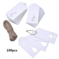 King&Pig 100pcs DIY Kraft Hollow-Out Christmas Tree Shape Hang tag Christmas Party Deco Paper Cards Gift Tags (Hollow-Out Christmas Tree-White)