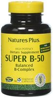 NaturesPlus Super B50 - 90 Vegetarian Capsules - High Potency B Complex Vitamin Supplement - Brain & Energy Booster - Gluten-Free - 90 Servings