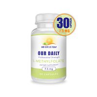 Our Daily Vites L-Methylfolate 7.5 mg / 7500 mcg Maximum Strength Active Folate, 5-MTHF, Filler Free, Gluten Free, Non-GMO, Vegetarian Capsules 30 Count (1 Month Supply)