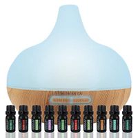 Aromatherapy Diffuser & Essential Oil Set - Ultrasonic Diffuser & Top 10 Essential Oils - 300ml Diffuser with 4 Timer & 7 Ambient Light Settings - Therapeutic Grade Essential Oils