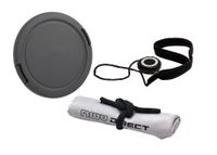Lens Cap Side Pinch (52mm) + Lens Cap Holder + Nwv Direct Microfiber Cleaning Cloth For Nikon Coolpix P600