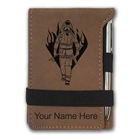 Mini Notepad, Fireman, Personalized Engraving Included (Dark Brown)