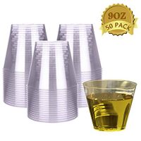 HyHousing 9 Oz Clear Plastic Cups 50 Pack, Hard Disposable Plastic Cups Tumblers Ideal for Daily Life at Home, Party Wedding Drinking Wine Tasting Food Samples (T9-50)
