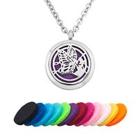 Third Time Charm Aromatherapy Essential Oil Diffuser Butterfly Necklace Stainless Steel Locket Pendant,12 Refill Pads