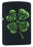 Zippo Lighter: Four Leaf Clover Skulls - Black Matte 79164