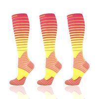 Compression Socks for Women & Men, 20-30mmHg Compression Knee High Stockings for Running, Sports, Work, Nurse, Flight, Pregnacy(3 Pairs Pink Striped, S/M)
