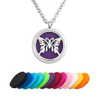 Third Time Charm Butterfly Aromatherapy Essential Oil Diffuser Necklace Stainless Steel Locket Pendant,12 Refill Pads
