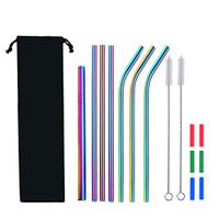 Stainless Steel Straws 10.5 Inch Ultra Long Reusable Straws with Soft Silicone Tips and 2 Cleaning Brushes Set of 10 (Mermaid Color)
