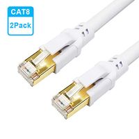 CAT8 Ethernet Cable 6FT, High Speed 40Gbps 2000MHz SFTP Internet Network LAN Wire Cables with Gold Plated RJ45 Connector for Router, Modem, PC, Switches, Hub, Laptop (6ft/1.83m, White-2PACK)