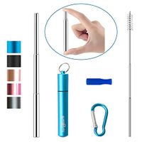 ForEarth Eco-friendly Telescopic Straws | Collapsible Straws with Aluminium Case, Cleaning Brush & Silicon Tip| Portable Folding Straws | Reusable Drinking Straws |Stainless Steel Straw (Blue+ Silver)