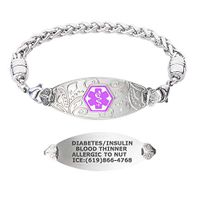 Divoti Custom Engraved Medical Alert Bracelets for Women, Stainless Steel Medical Bracelet, Medical ID Bracelet w/Free Engraving – Lovely Filigree Tag w/Wheat-Purple-6.0"