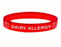 Dairy Allergy ID Bracelet Wristband - Red - 8 Inches - Standard