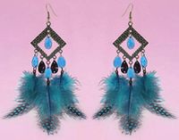 1 pair Sky Blue Feather earrings cute bead bronze rhombus ornament noble new Accessory Good Fine Accessories Women Design Girls Prom Pretty Brides Comfortable