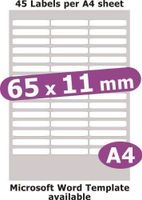 Minilabel 65X11mm , 225 Labels , Matt Paper , 5 A4 Sheets , Laser Copier Inkjet Stickers
