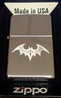 Zippo Custom Lighter - Dark BAT with Gothic Cross Tattoo High Polish Chrome Rare!