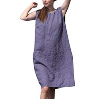 Clearance! Swiusd Women‘s Solid Color Cotton Plus Size Tank Mini Dresses Retro Comfy Casual Sleeveless Loose Beach Party Dresses (Purple, XXL-US 12)