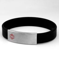 StickyJ USA Black Silicone Bracelet with Medical Tag XL with Free Engraving