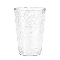 50 Silver Glitter Clear Hard Plastic Cups | 14 oz. Fancy Disposable Wedding Tumblers for Party & Wedding (50-Pack)
