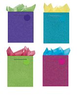 All Occasion Party Gift Bags - Set of 4 Medium Glitter Gift Bags w/Tags & Tissue Paper