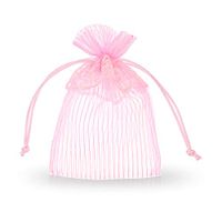 SumDirect 20Pcs 4x6 Inches Lace Stripe Organza Bags Jewelry Pouches with Round Drawstring for Wedding Party Festival Gift Candy Bags (Pink)