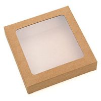 Kraft Paper Window Box with Attached PET Sheet | 25 Boxes | 4" x 7/8" x 4" | Protects Stationary, Cosmetics, Treats, Favors | Acid Free & Archival Safe | WKRG245