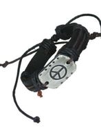 Gifts by Lulee, LLC Black Leather Adjustable to Any Size Peace Sign Bracelet