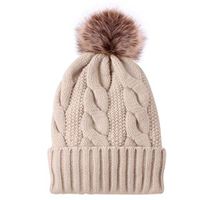 General3 New Women Girls Winter Warm Chunky Cable Knitted Hats Hairball Casual Wool Hemming Hats Ski Hat (Khaki)
