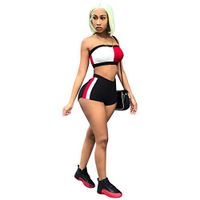 ieasysexy Europe and the United States Explosion Models Hit Color Wrapped Chest Sexy Shorts Suit (Red and White for S)