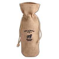 Life Is Better Bergamasco Shepherd Dog Jute Burlap Wine Drawstring Bag