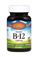 Carlson - Chewable B-12, 1000 mcg, Energy Production & Nerve Function, Optimal Wellness, Lemon, 90 Tablets