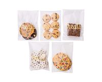 Sweet Details Party Co. Cellophane 'Treats' Bags {100 Pack} Gold & Clear Favors Goodie Bags- Treat & Cookie Bags for Wedding/Birthday Dessert Table & Candy Buffet- Self-Sealing & Resealable Adhesive!