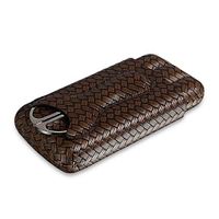 Lxc Smoking Set/Travel Portable Cigarette Case Can Hold 3 Cigars Leather Cigar Tube Cigar Scissors Men's Gift Box Black Brown Mute (Color : Brown)
