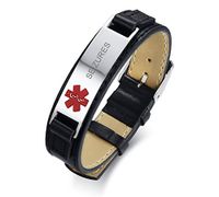 VNOX SEIZURES Meidcal Alert ID Tag Genuine Leather Adjustable Wristband Bracelet for Men