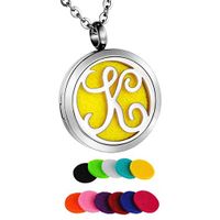 Lindsie-Box - New Letter Stainless Steel Perfume Chain Aromatherapy Necklace Floral Openwork Essential Oil Chain Pendant