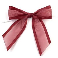 Pre-Tied Burgundy Organza Bows - 4" Wide, Set of 12, Craft Ribbon Easter Bow, Satin Edge, Wedding Embellishments, Mother's Day, Gift Basket, Birthday, Christmas, Valentine's Day