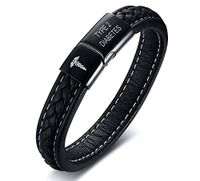 VNOX Medical Symbol Caduceus Type 2 Diabetes Genuine Leather Stainless Steel Magnetic Cuff Wristband Bracelet,9"