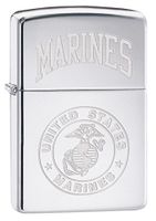 Zippo Lighter: USMC Marines Logo Engraved - High Polish Chrome 79437