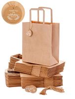 OSpecks Brown Kraft Paper Gift Bags with Thank You for Celebrating with Us Tags for Wedding, Reception, Birthday, Event, Reunion, Qty 50 Pcs, Medium 8x4.75x10 Inches, Set Includes 50 Tags and Strings