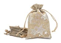 12pk 6x8 Jute Burlap Linen Canvas Gift Bags with Drawstring for Presents, Party Favors, Samples (Silver Stars, Medium) by TheDisplayGuys