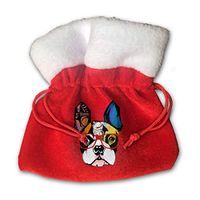 Sfgggerrd French Bulldog Wearing Red Glasses Reusable Kids Christmas Drawstring Pouches Candy Jewelry Gift Bag Santa Present