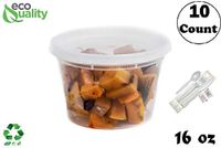 16 oz - 10 Count - Plastic Soup Containers with Cutlery for Meal Prep, Soup, Deli Containers, Lunch, Togo, Microwave Safe, Dishwasher Safe Containers, Heavy Duty Clear Plastic BPA Free (16 Ounce)