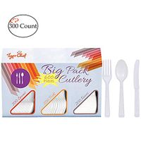 Tiger Chef 300 Count White Plastic Disposable Cutlery Set BIG Combo Box Flatware Set Includes: 100 Forks 100 Spoons 100 Knives BPA-Free (White 300 Pack)