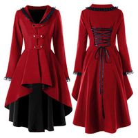 Women's Tailcoat Jacket,Ladies Long Sleeve Retro Lace Buttons Coat Irregular Slim Fit Formal Lace up Outwear Tops
