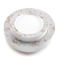 50 Piece Disposable Plates - Heavy Duty Plastic Dinnerware for Wedding Birthday Party Holiday Baby Shower - Includes 25 Dinner Plates and 25 Dessert Plates (Silver Marble)