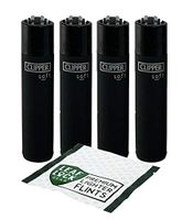 Clipper Soft Lighters- Black with Leaf Lock Gear Premium Flints- 5 Item Bundle