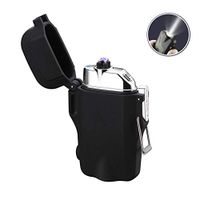 Dual Arc Lighter Rechargeable Waterproof Flameless Windproof USB Plasma Mini Double Electric Lighter with Flashlight Double for Survival Cigar Candle Cigarette (Black)